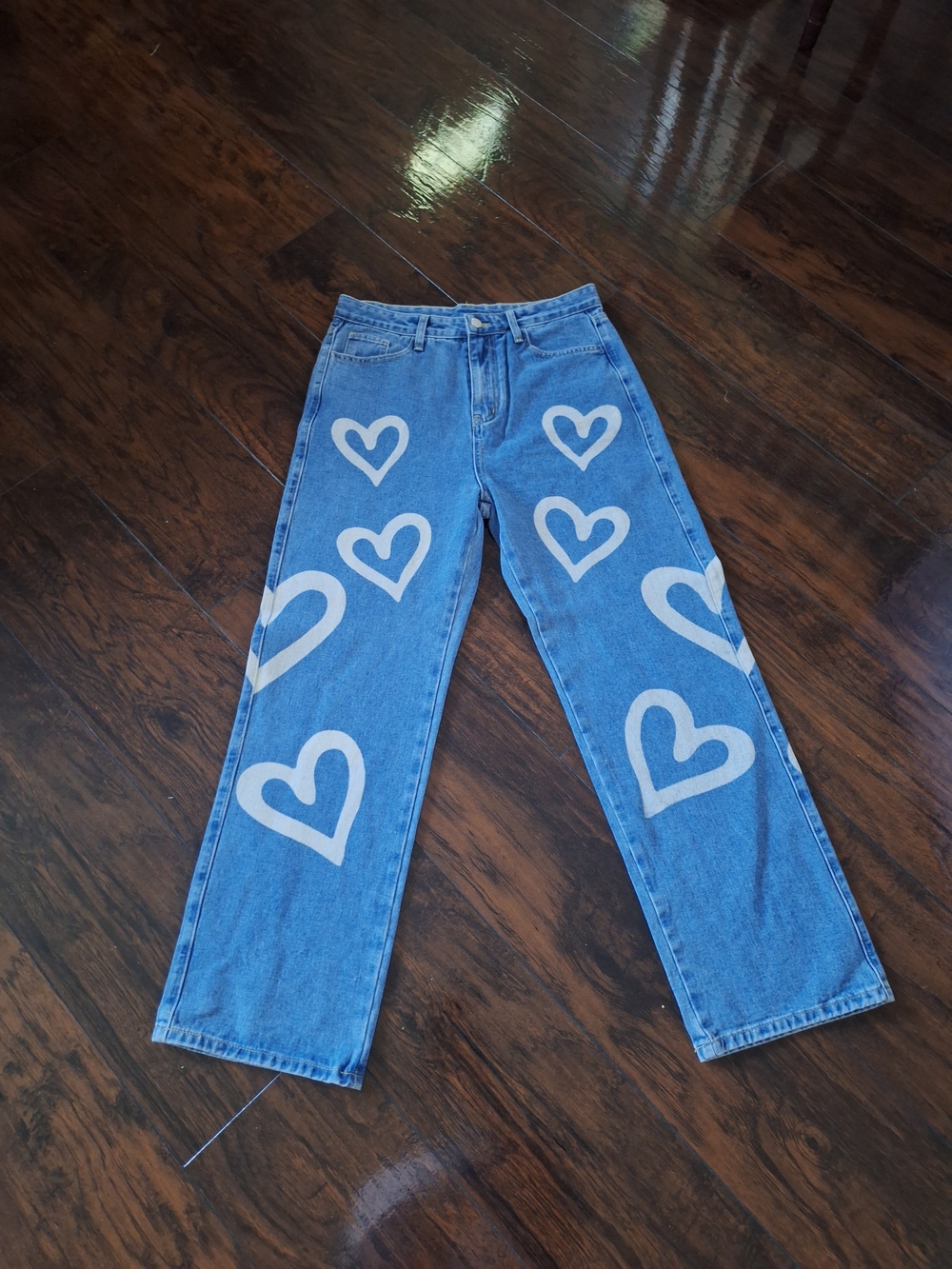 Cider Blue Heart Print Wide-Leg Women's Jeans